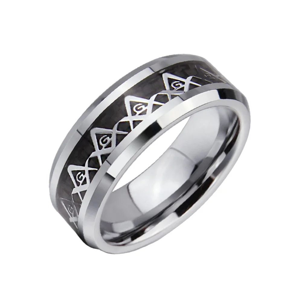 8MM Silver Masonic Decent Wide Tungsten Carbide Rings for Men
