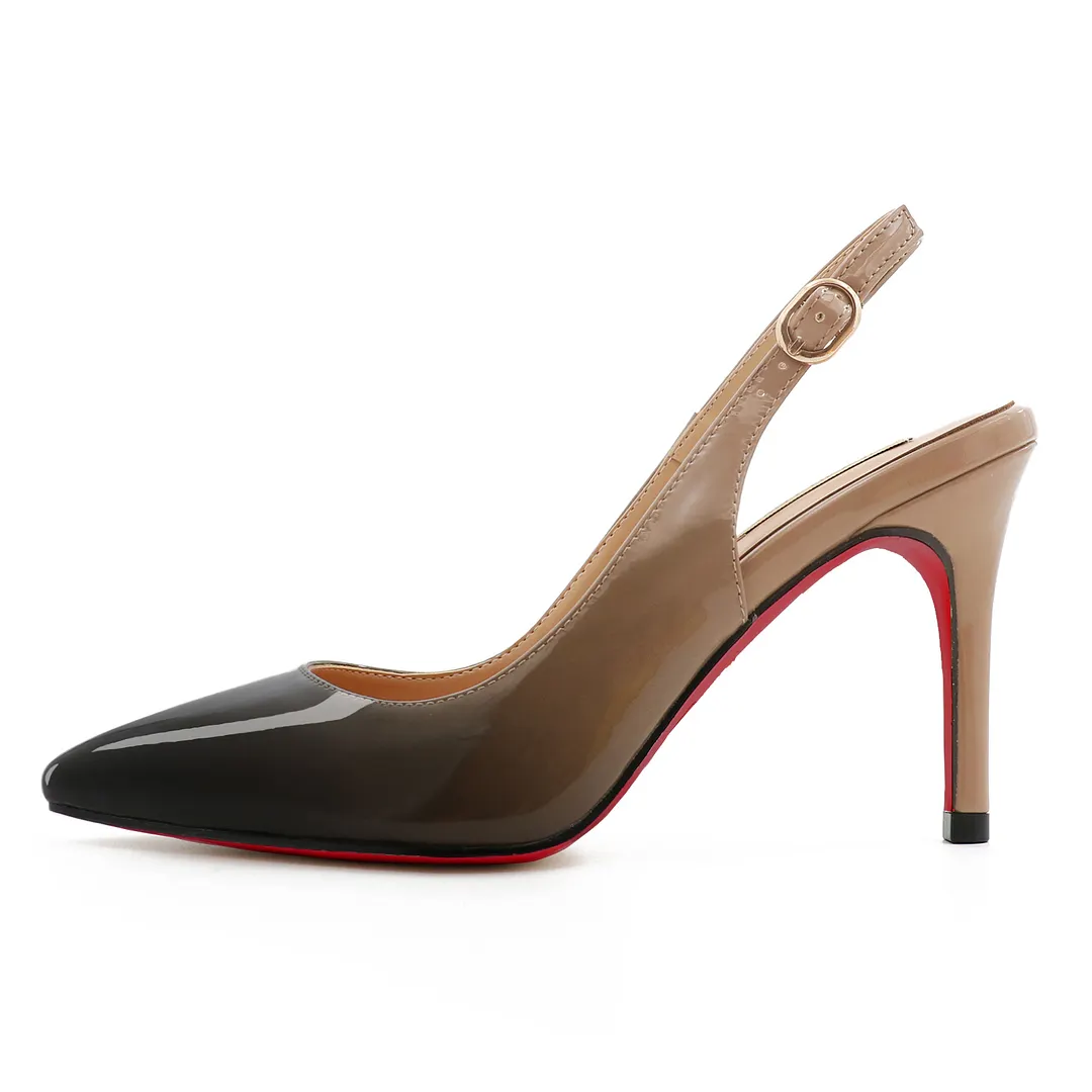 90mm Women's Pointed Toe Slingback Heels Pumps Comfortable Daily Red Bottoms Shoes-vocosishoes