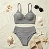 Ruched High-Waisted Bikini Set with Gold Paperclip Detail, 100% Swimwear for Beach Vacation by Inlyline