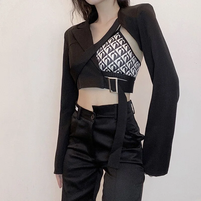 Asymmetrical Cutout Cropped Blazer SP17281