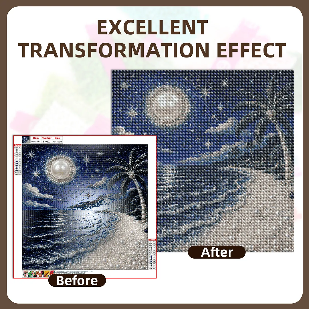 Night Beach Pearl Full DIY 5D Round Drill Gem Art Diamond Painting Kits 15.75x15.75 in Diamond Dots Paintings Picture Arts Craft Diamond Art Kits for Adults Beginner Home Wall Decor