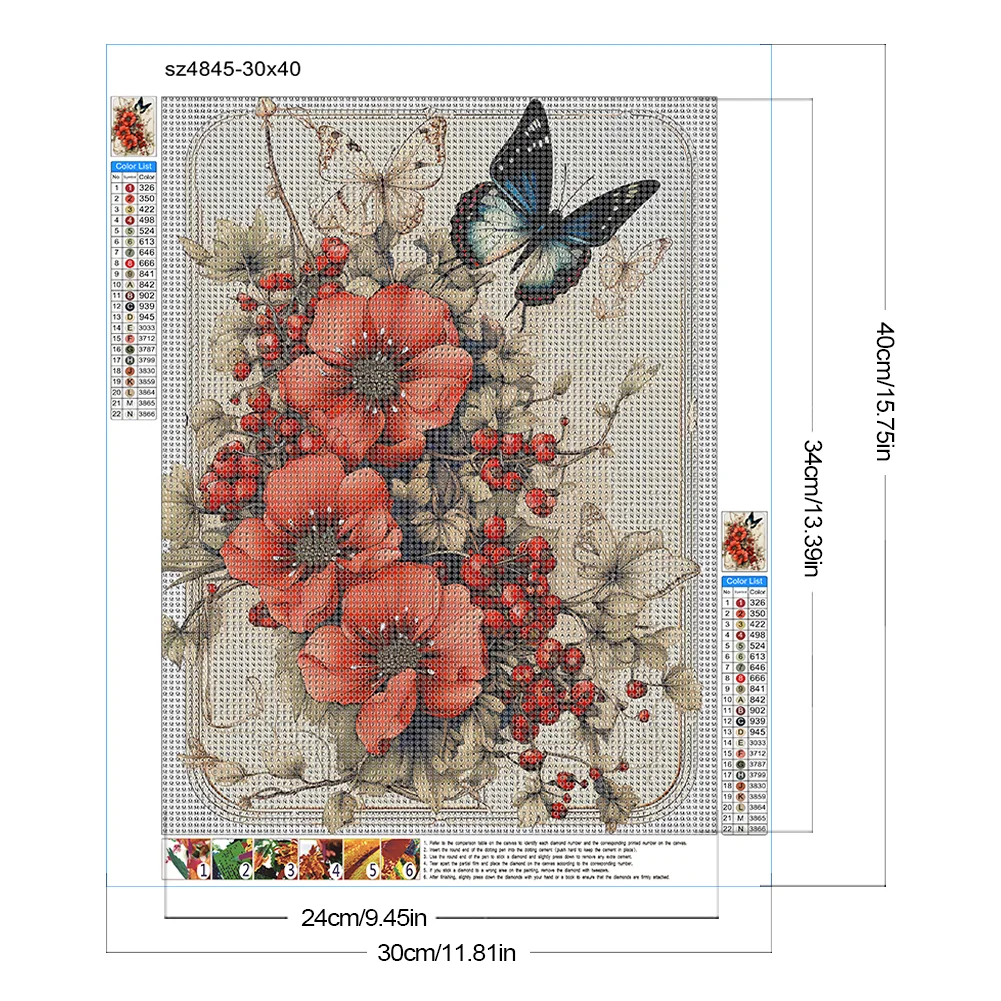 Diamond Painting - Full Round Drill - Vintage Saffron Butterfly(Canvas|30*40cm)