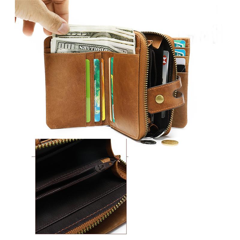 Genuine Leather Retro Multiple Compartment Card Slot Zip Closure Mini Wallet