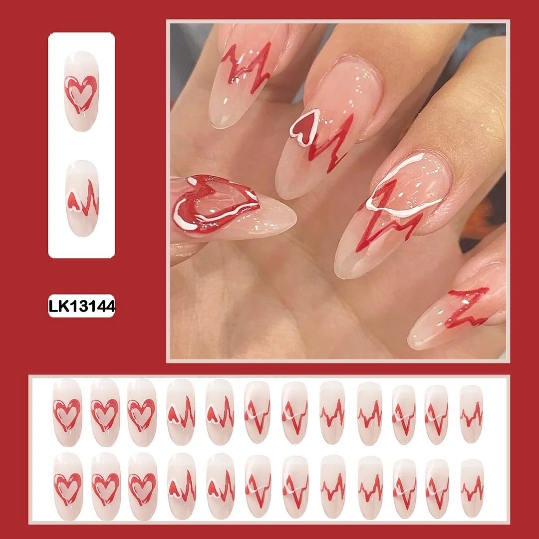 Personality Graffiti Flame Sweet Cool Girl False Nail Art Fake Nails With Glue And Sticker 24pcs/box-Nail Inspo