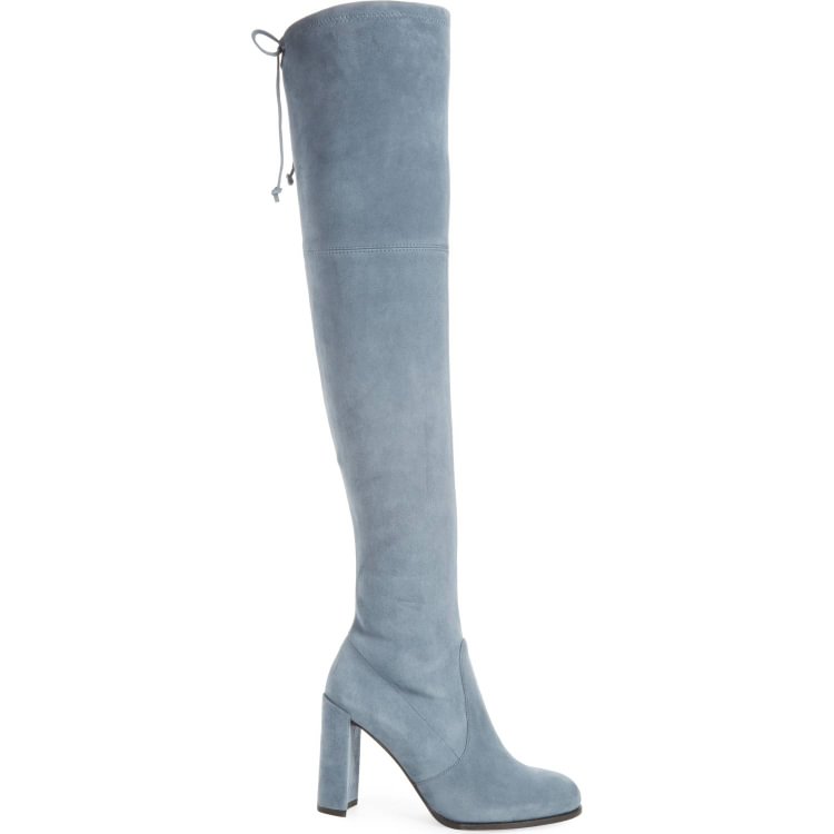 Dusty Blue High Boots Round Toe Suede Chunky Heel Over-the-Knee Boots |FSJ Shoes