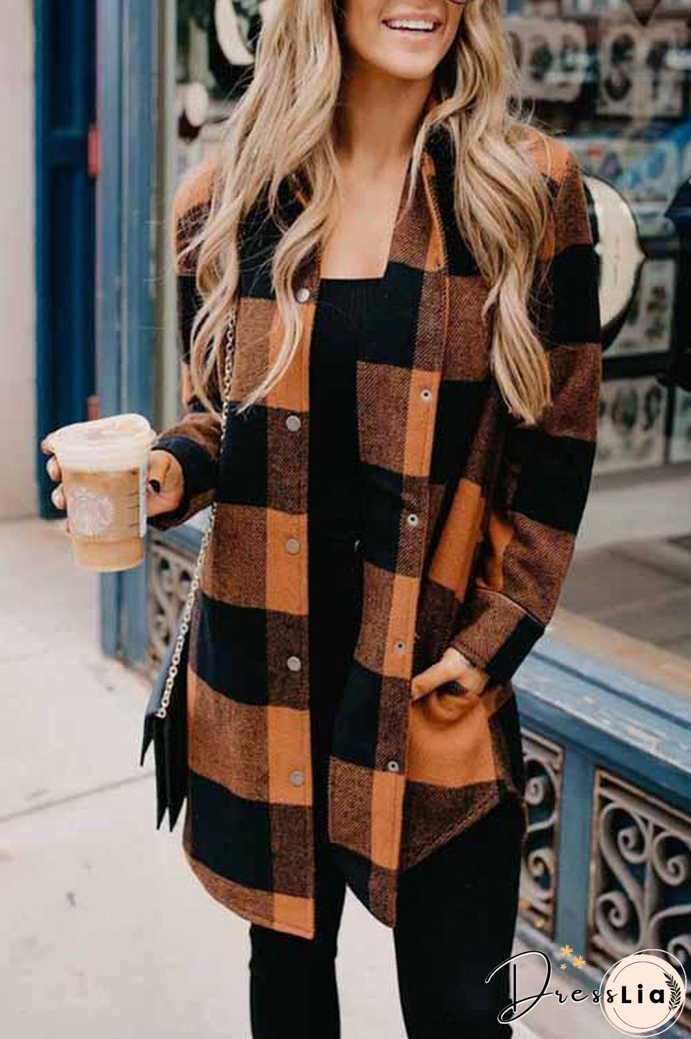 Wide Plaid Jacket Long Coat