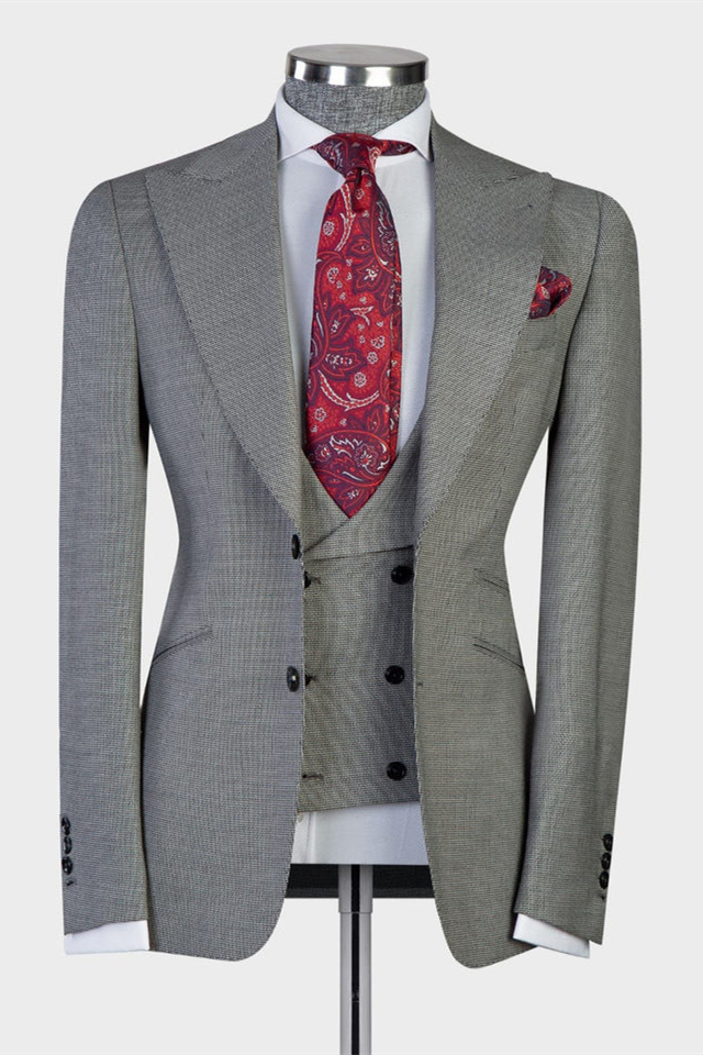 Bellasprom Gray Peaked Lapel Three Pieces Men Suits Bellasprom