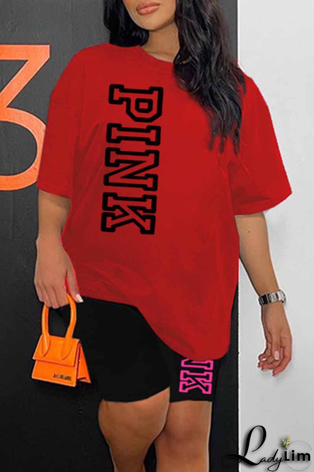 Ginger Casual Print Letter O Neck Short Sleeve Two Pieces