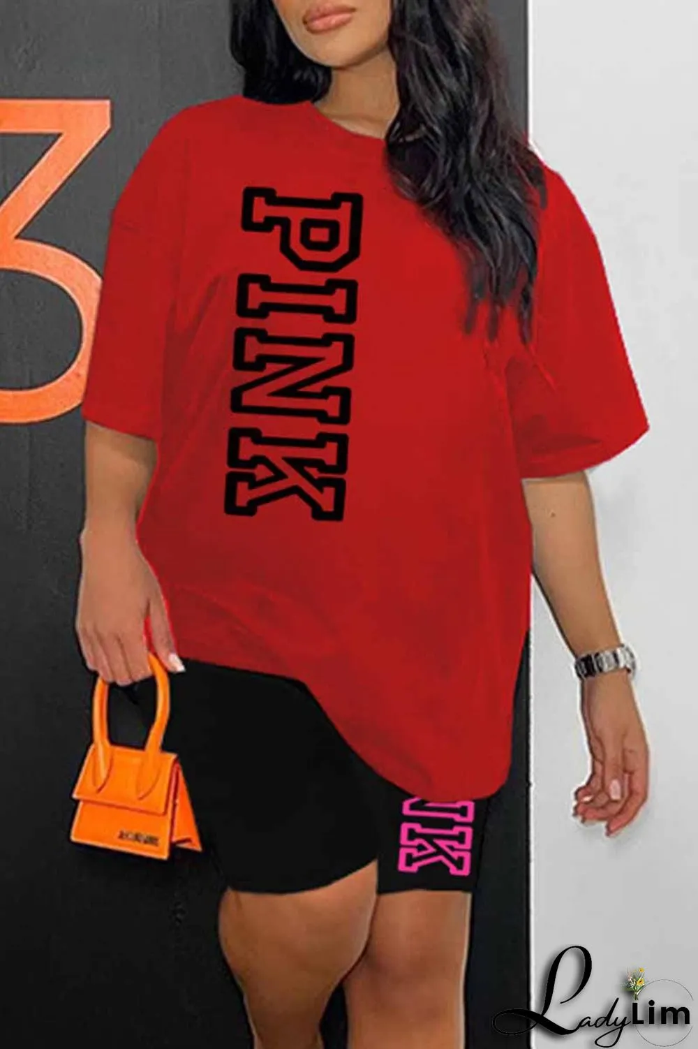 Ginger Casual Print Letter O Neck Short Sleeve Two Pieces