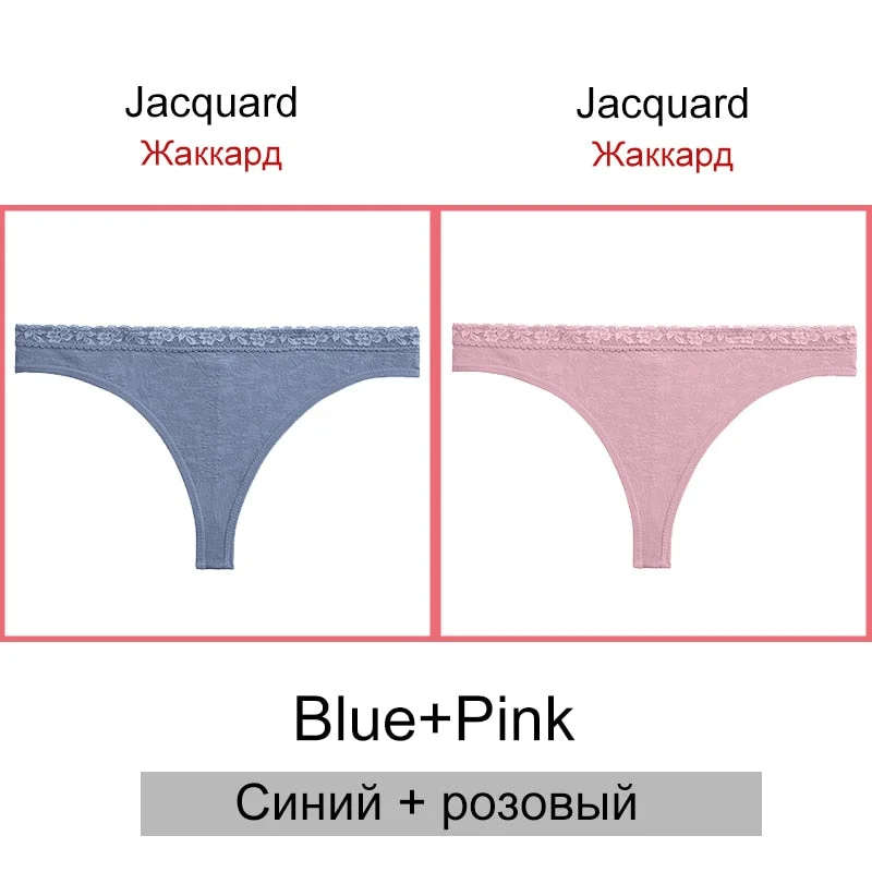 FINETOO Sexy Thongs Women 2Pcs/set Floral Waist G-string Panties Seamless Underwear Ladies Jacquard T-back Underpants S-2XL 2021