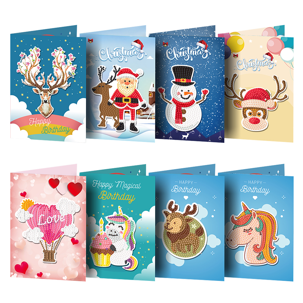 8pcs DIY Special Drill Diamond Painting 3D Christmas Card