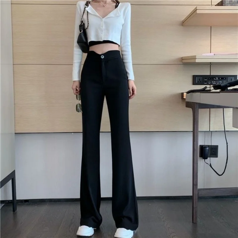 Toloer Toloer Pants Children 2024 Autumn New High Waist Show Thin Micro Bell Bottom Pants Black Hanging Casual Pants Autumn Tide-Outfit Ideas
