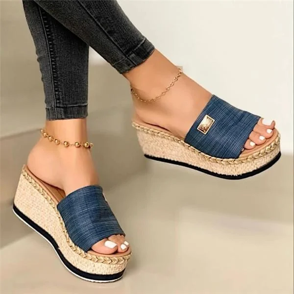 HUXM Women's Braided Strap Slingbacks Wedge Heel Slippers