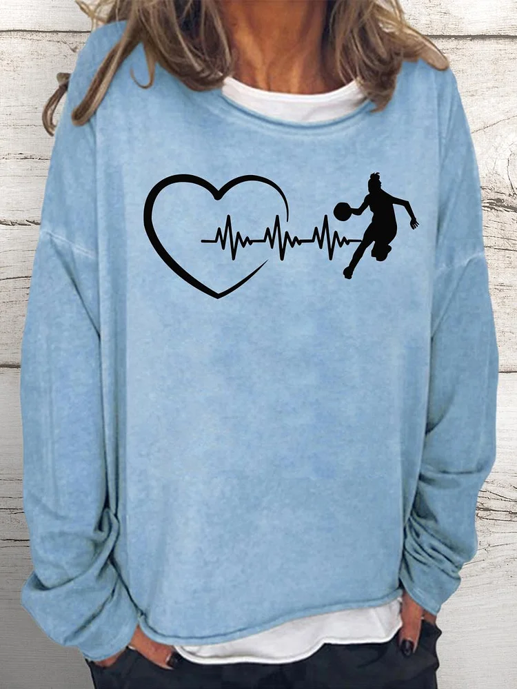 Basketball Heartbeat Gradient Women Loose Sweatshirt-Annaletters