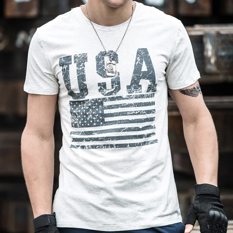 American Usa Letter Distressed Printed Casual T-shirt