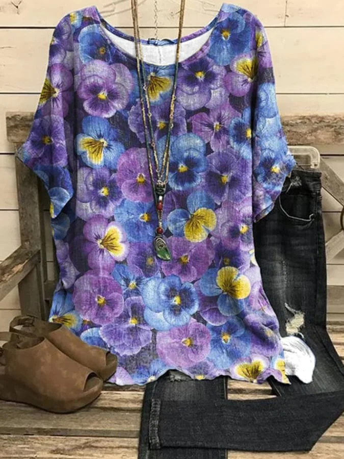 Women's Alzheimer's Disease Purple Floral Print Top