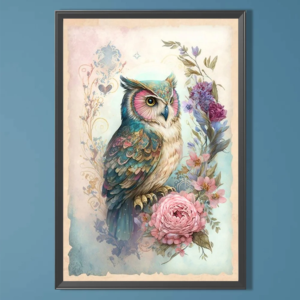 Diamond Painting - Full Round Drill - Flower Owl(Canvas|40*60cm)