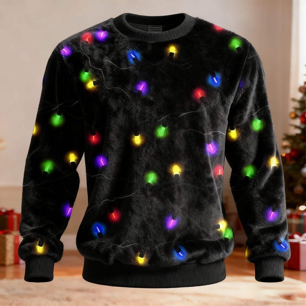 Men's Vintage Christmas Lights Inspired Cozy Plush Sweatshirt elevenforest