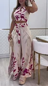 Women's Halter Top + Trousers Printed Holiday Three-piece Suit