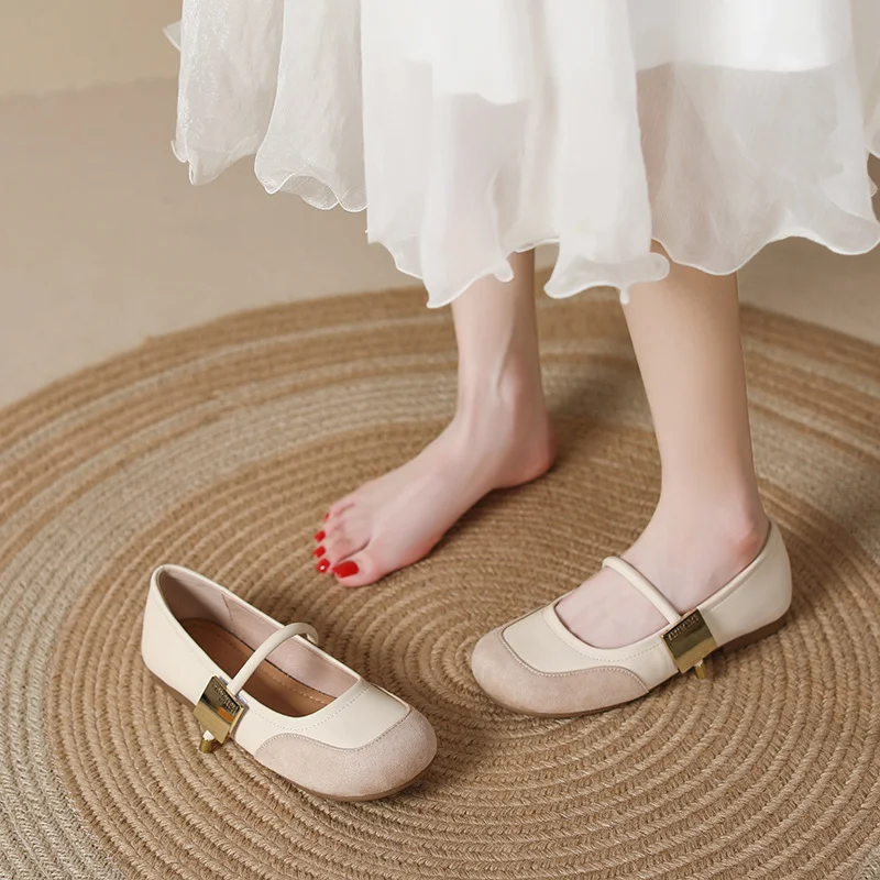 Uveng Uveng Ballet Shoes French Mary Jane Shoes Summer With Skirt Flat Single Shoes Driving Shoes