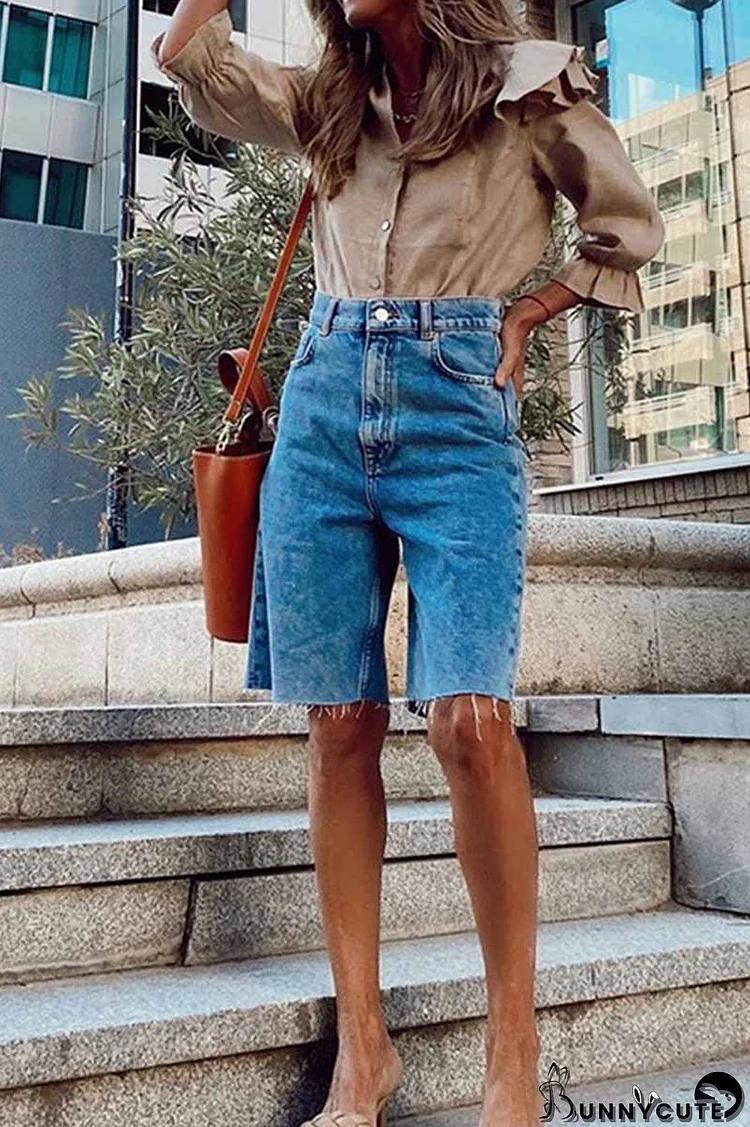 Summer Loose Casual Button Fringed Denim Pants