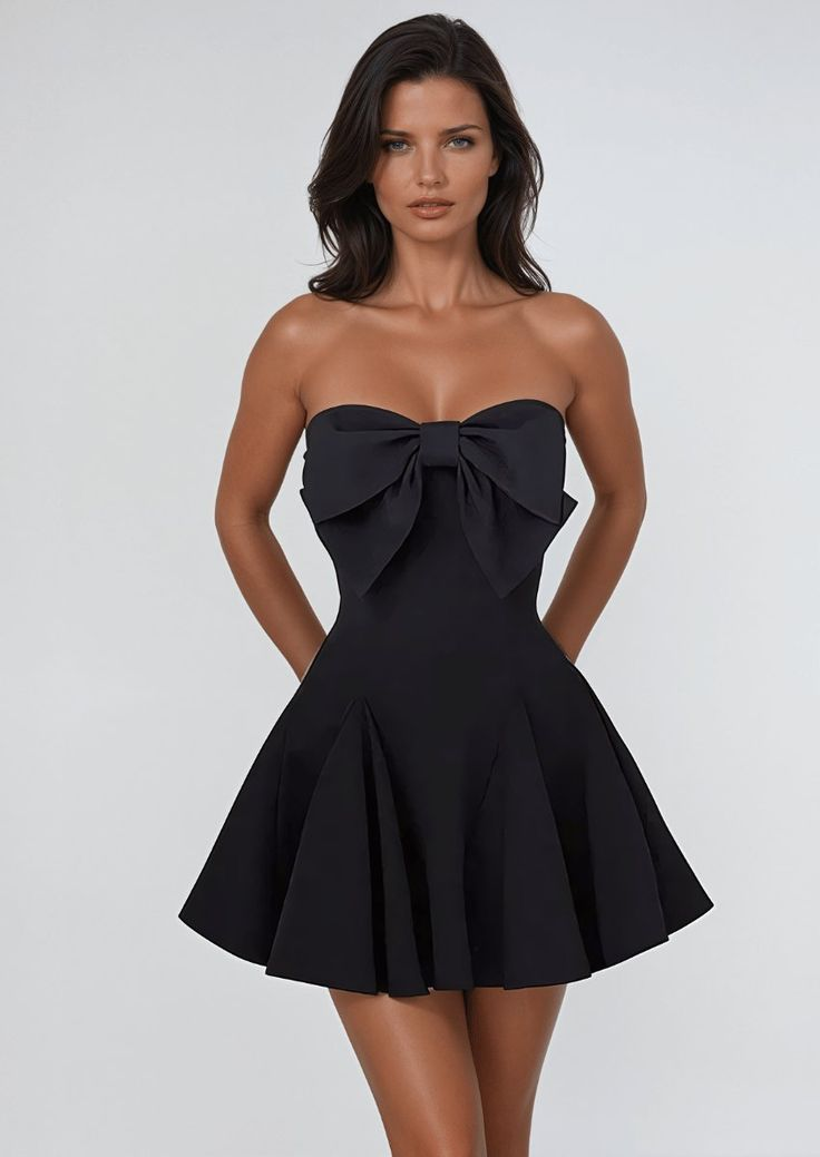 Black Straight Across Sleeveless Bow-Knot Mini Homecoming Dress HC0181
