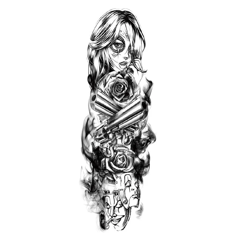 Waterproof Temporary Fake Tattoos Sticker Skull Totem Tiger Monster Body Art Full Arm Sleeve Fake Tattoo Snake for Men Women