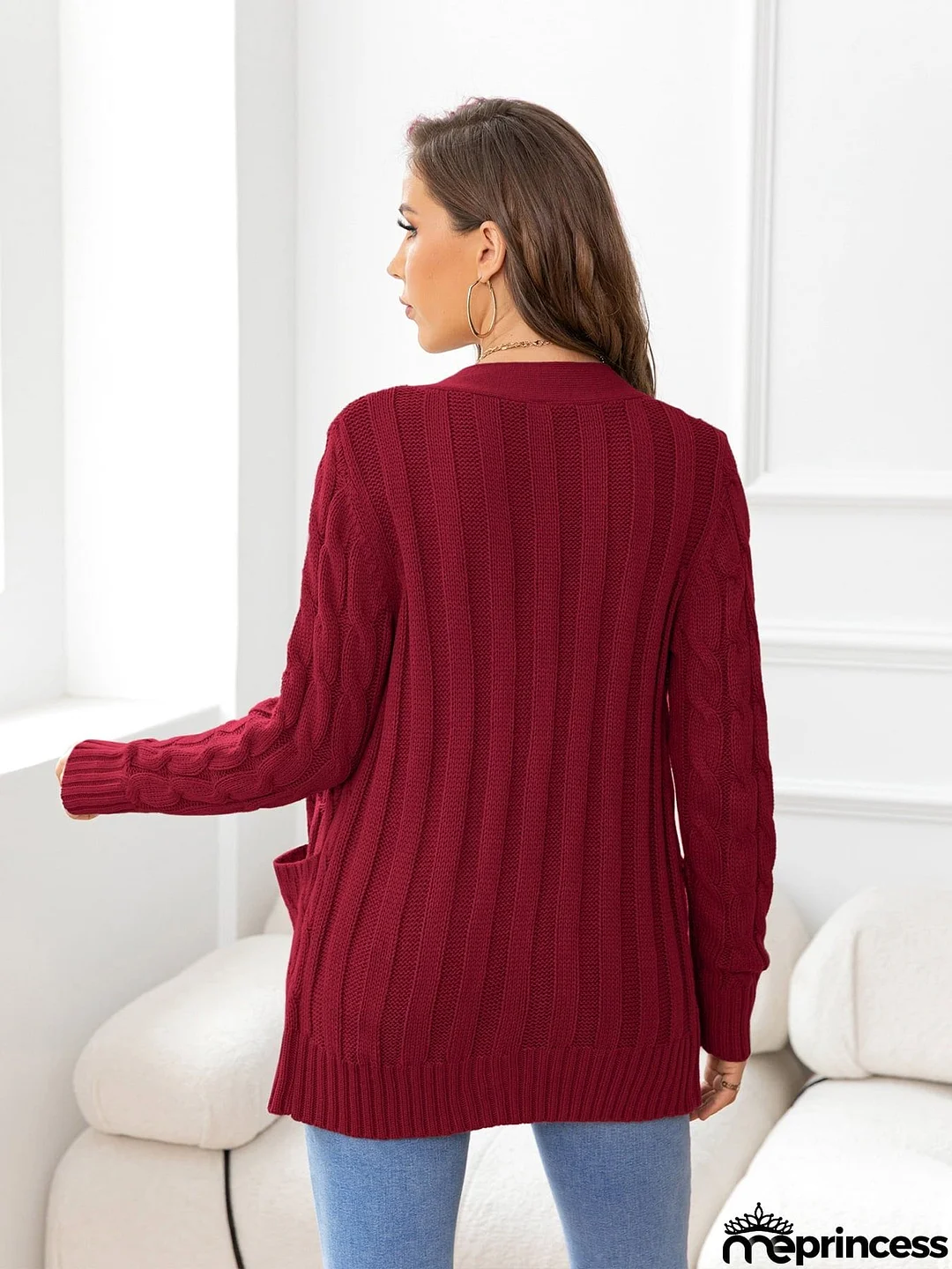 Button Down Cable-Knit Cardigan