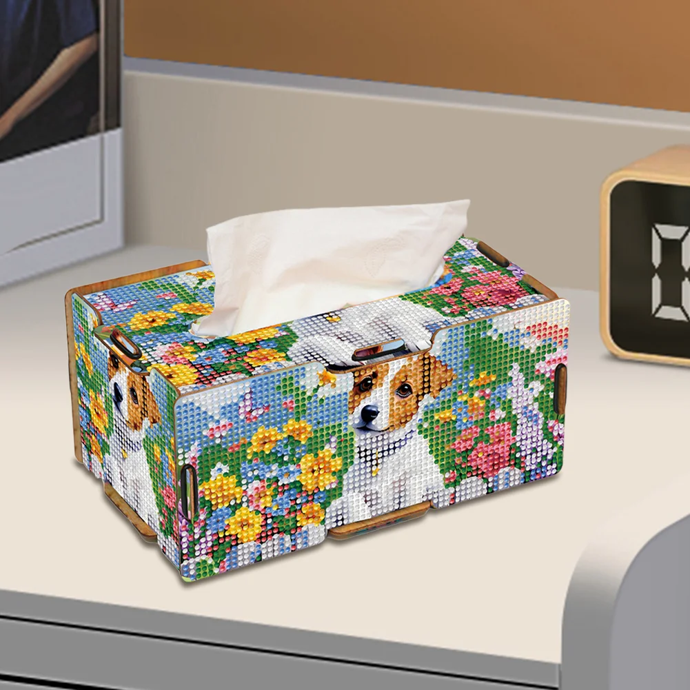 Diamond Painting Tissue Box Kits Decorative Rhinestone Craft Kit (Cute Puppy)