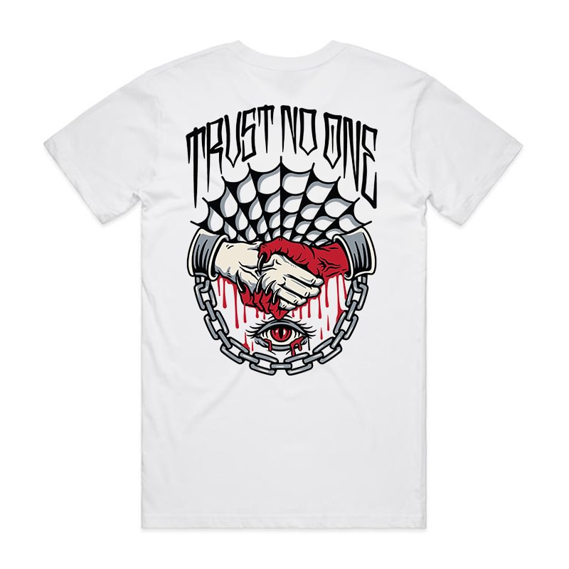 Trust No One Print Men's White T-shirt - Krazyskull