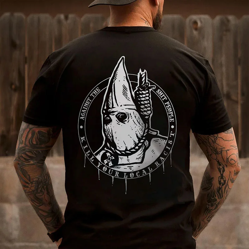 KILL YOUR LOCAL RACIST Skull White & BLACK Print T-shirt