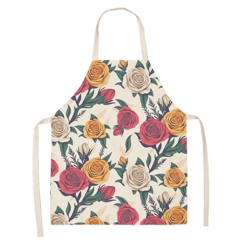 Linen Kitchen Apron - Flowers letclo DZ0126