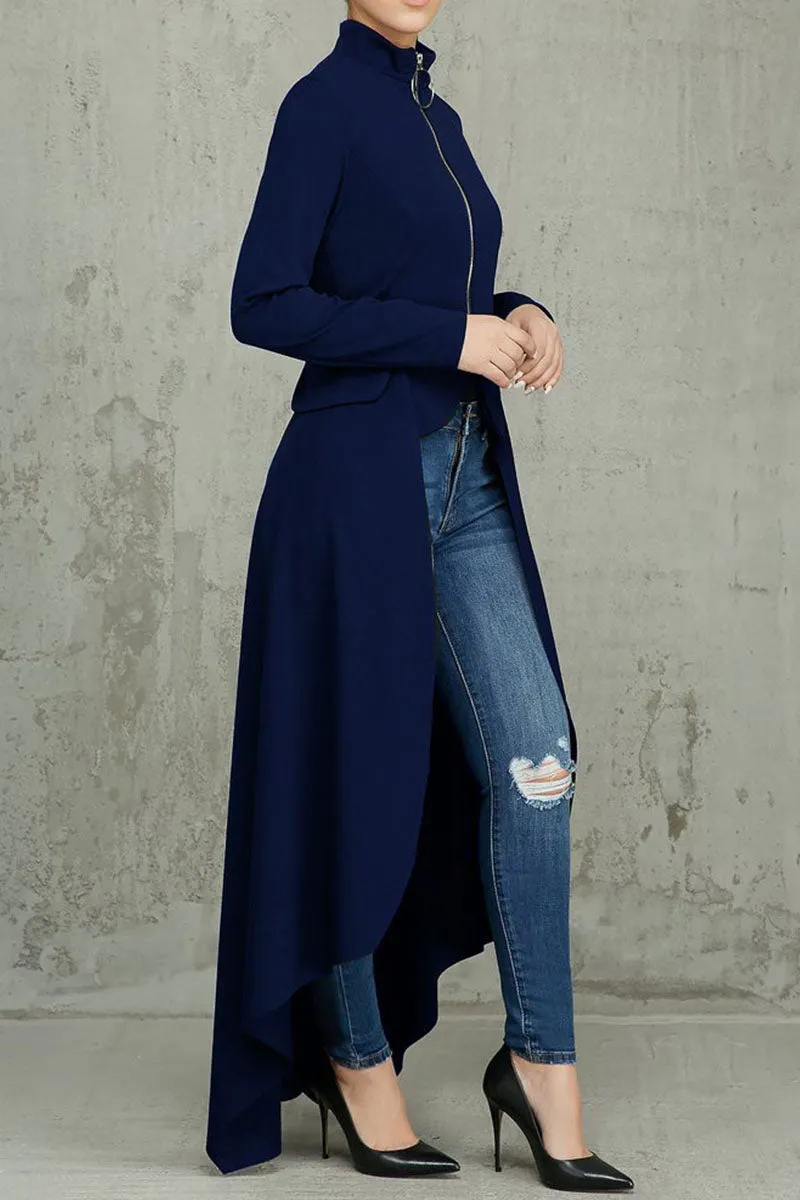 Waist-tight Pure Color Split Irregular Crew Neck Dress main image 0