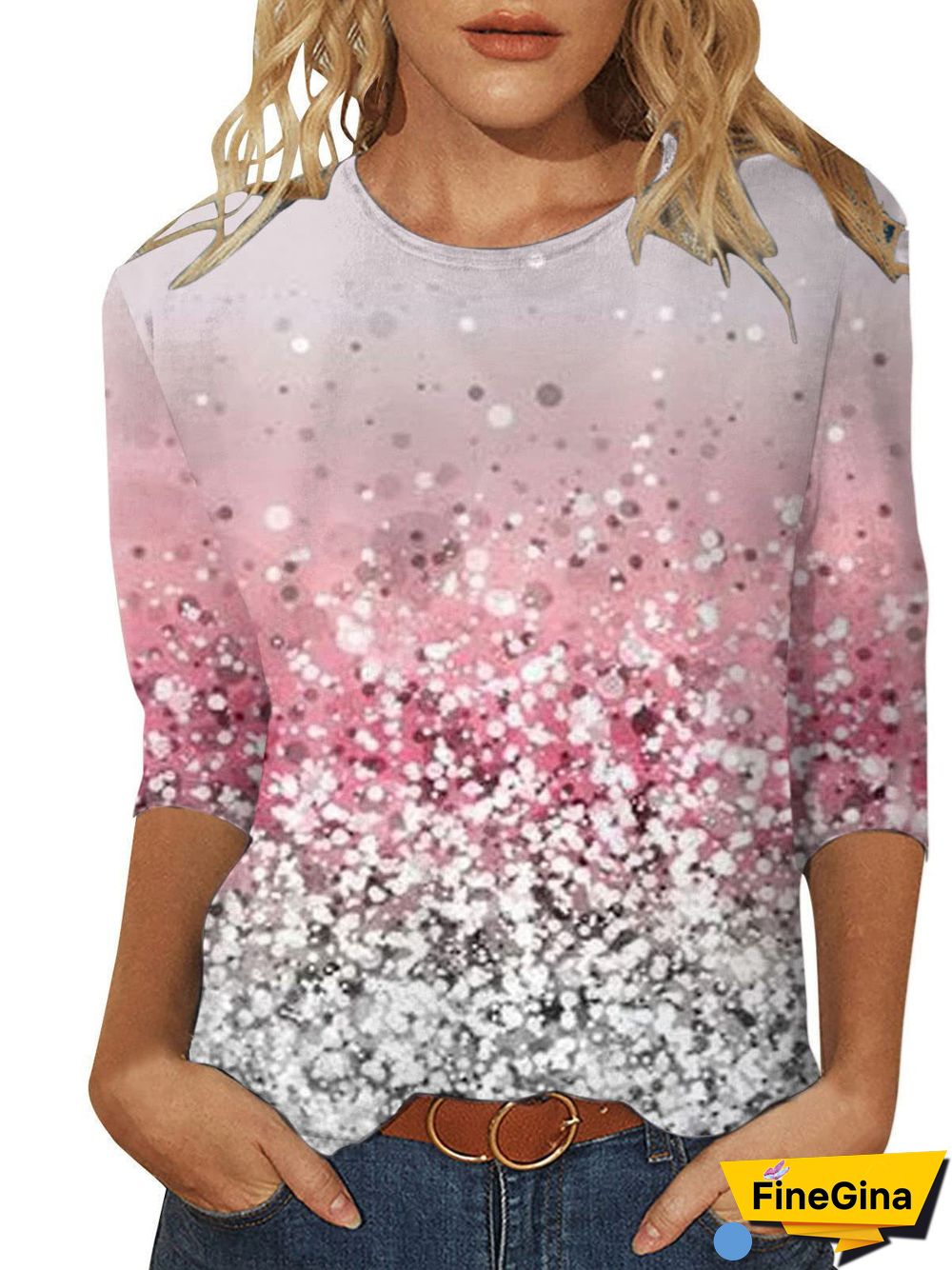 Women's Graphic Pattern Solid Color Scoop Neck 3/4 Sleeve Top