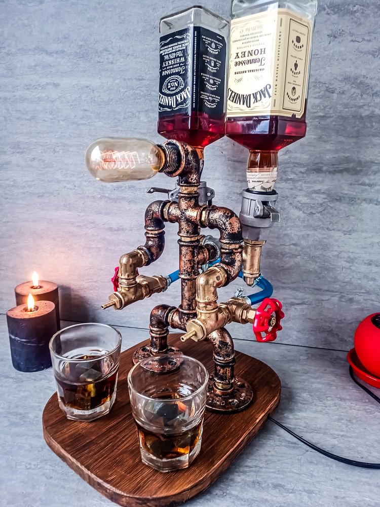 Steampunk Handcrafted Liquor Dispenser - Pipe Robot Lamp, Alcohol Whisky  Wine dispenser, Industrial Whiskey Holder, Rustic Style, Man Cave, Decanter