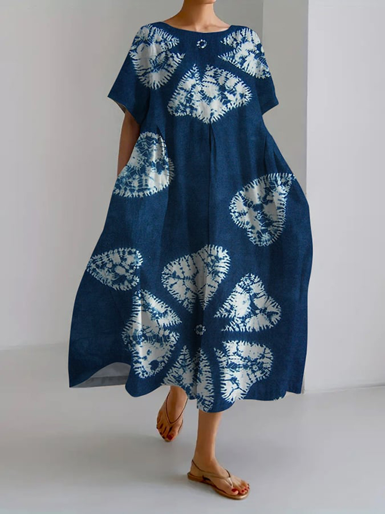 Comstylish Tie Dye Flower Art Print Short Sleeve Casual Midi Dress