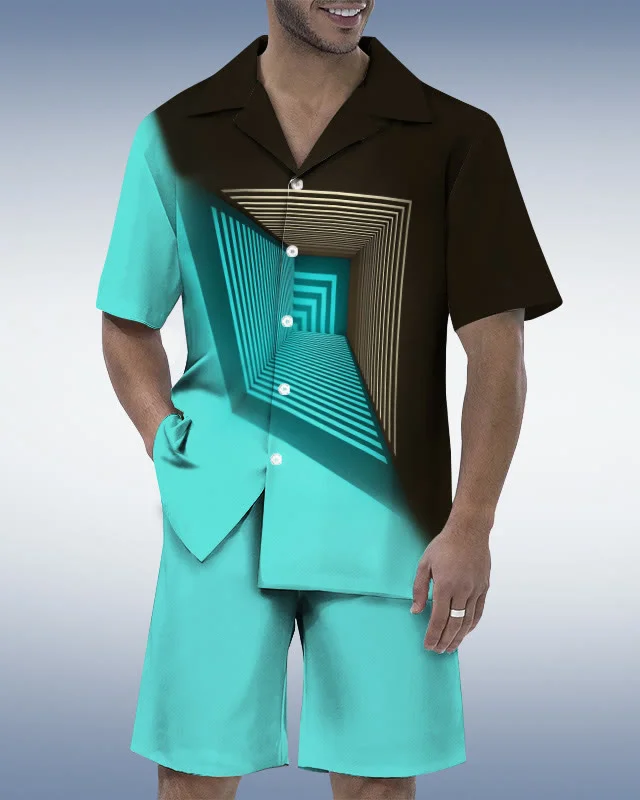 Suitmens Men's Abstract Geometry Shirt Set  0272