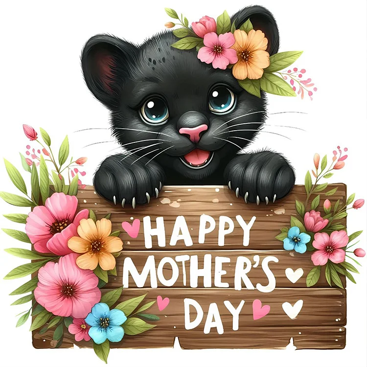 Black Panther Mother'S Day Slogan 30*30CM (Canvas) Full Round Drill Diamond Painting gbfke