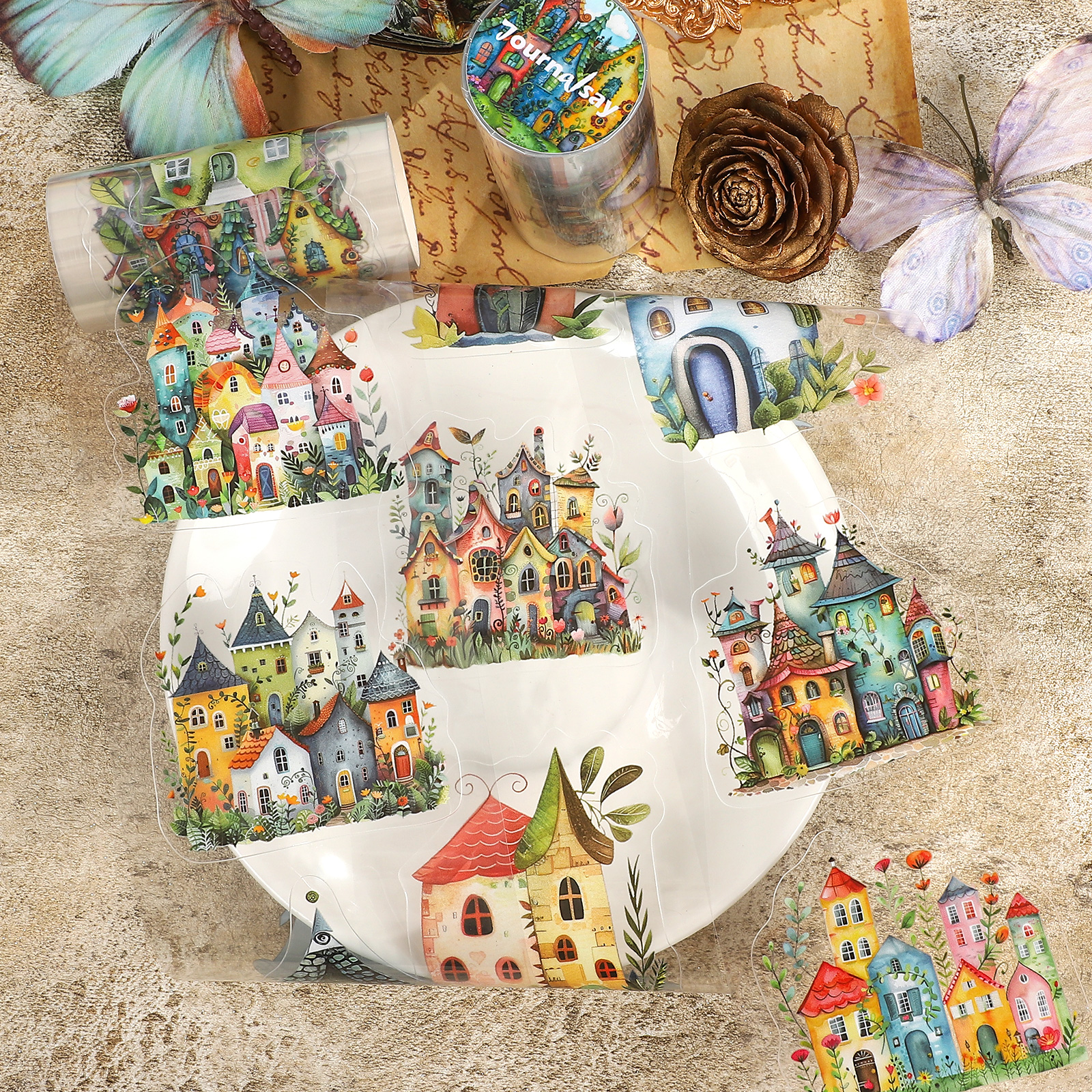 PET 테이프 - 80mm*200cm 빈티지 컬러풀 하우스