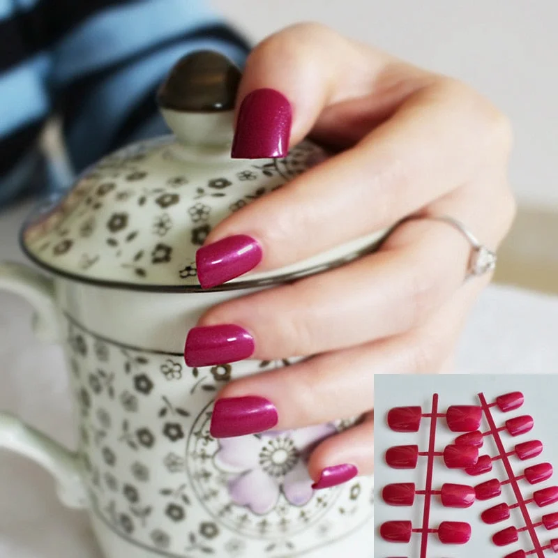 24 pieces of candy Manicure finished lovely color false nails glitter pattern red purple Shiny Surface No.007-Nail Inspo