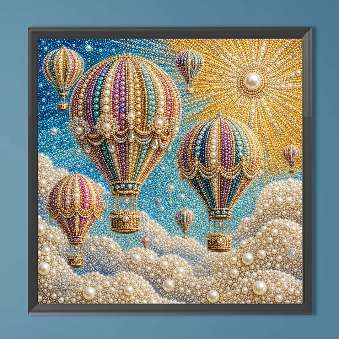 Hot Air Balloon Pearl Full DIY 5D Round Drill Gem Art Diamond Painting Kits 15.75x15.75 in Diamond Dots Paintings Picture Arts Craft Diamond Art Kits for Adults Beginner Home Wall Decor