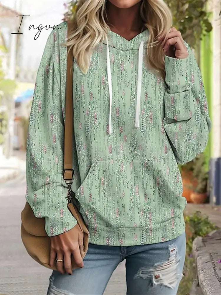 Ingvn - Women&rsquo;s Hoodie Sweatshirt Pullover Basic Drawstring Front Pocket Green Graphic Casual