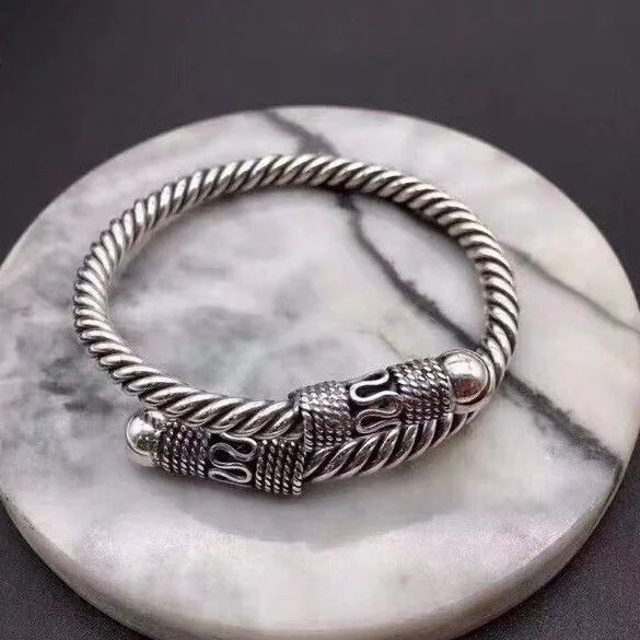 925 Silver Vintage Thread Handwoven Adjustable Open Bracelet