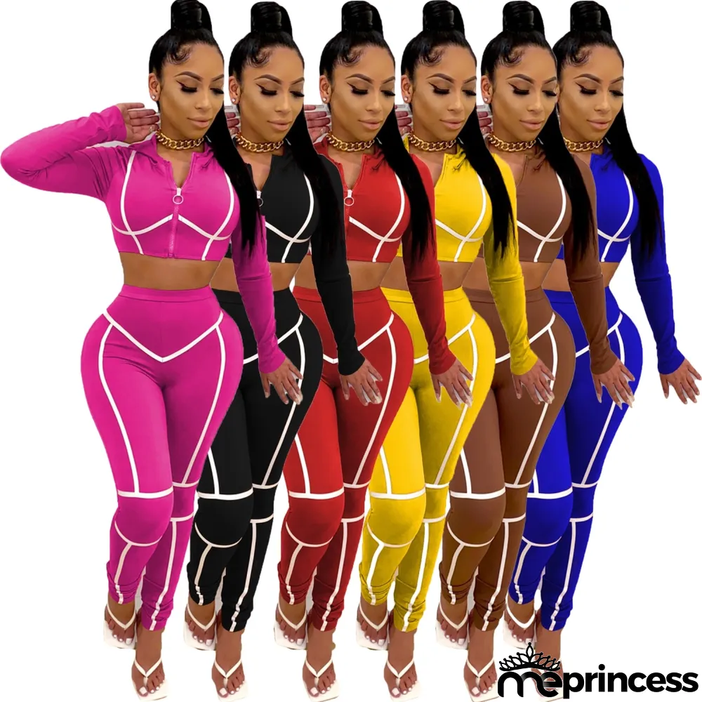 Sports Fitness Long Sleeve Crop Top and High Waist Pants Set
