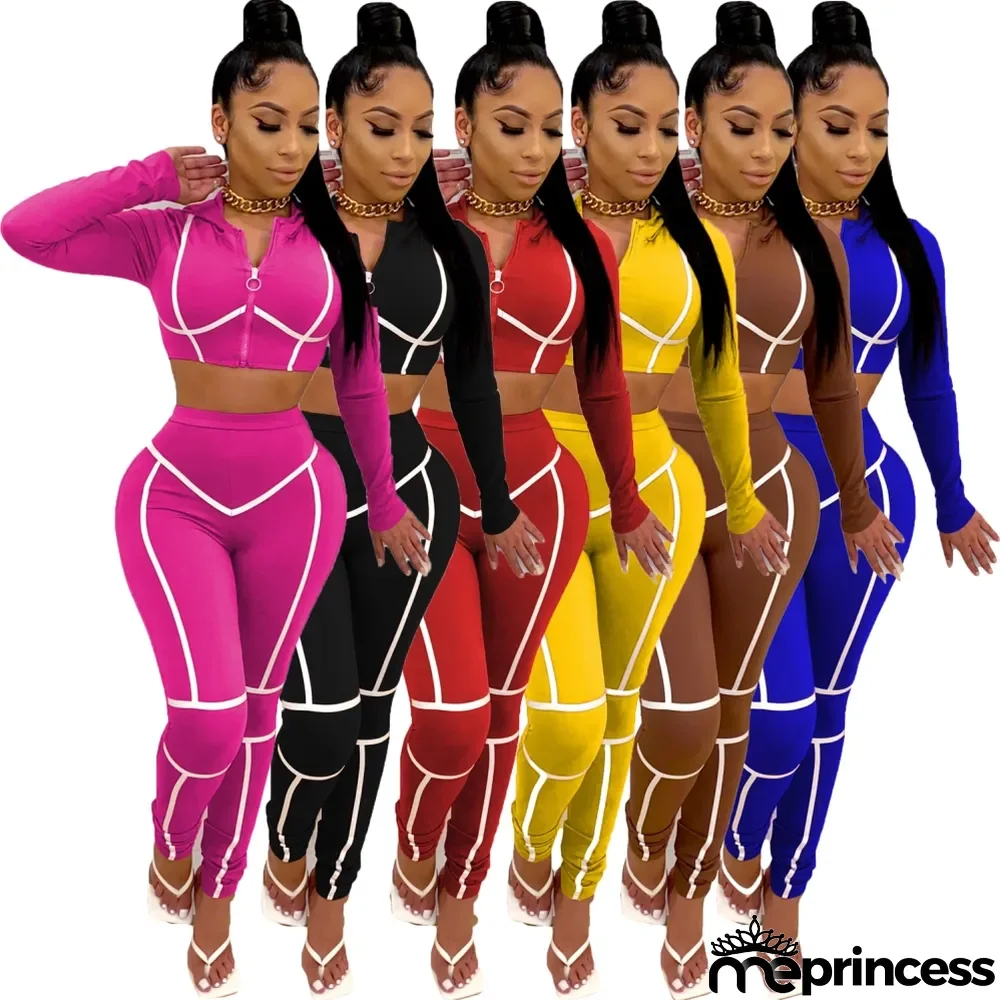 Sports Fitness Long Sleeve Crop Top and High Waist Pants Set