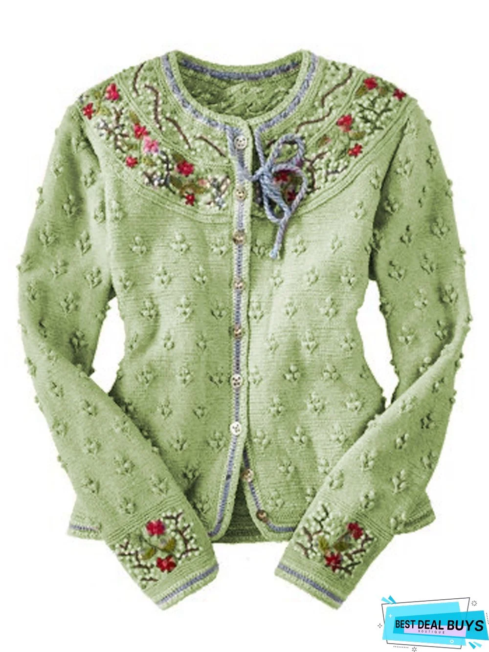 Jacket Bohemian Vintage Embroidery Long Sleeve Cotton-Blend Cardigan Sweater