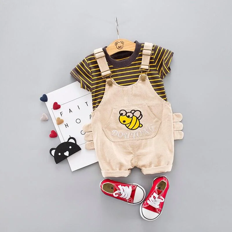 Casual Boys Clothing Set Baby 2pieces/Set Clothing Striepd T-Shirt + Short Overalls Infant Outfits Set Baby Clothes Suit