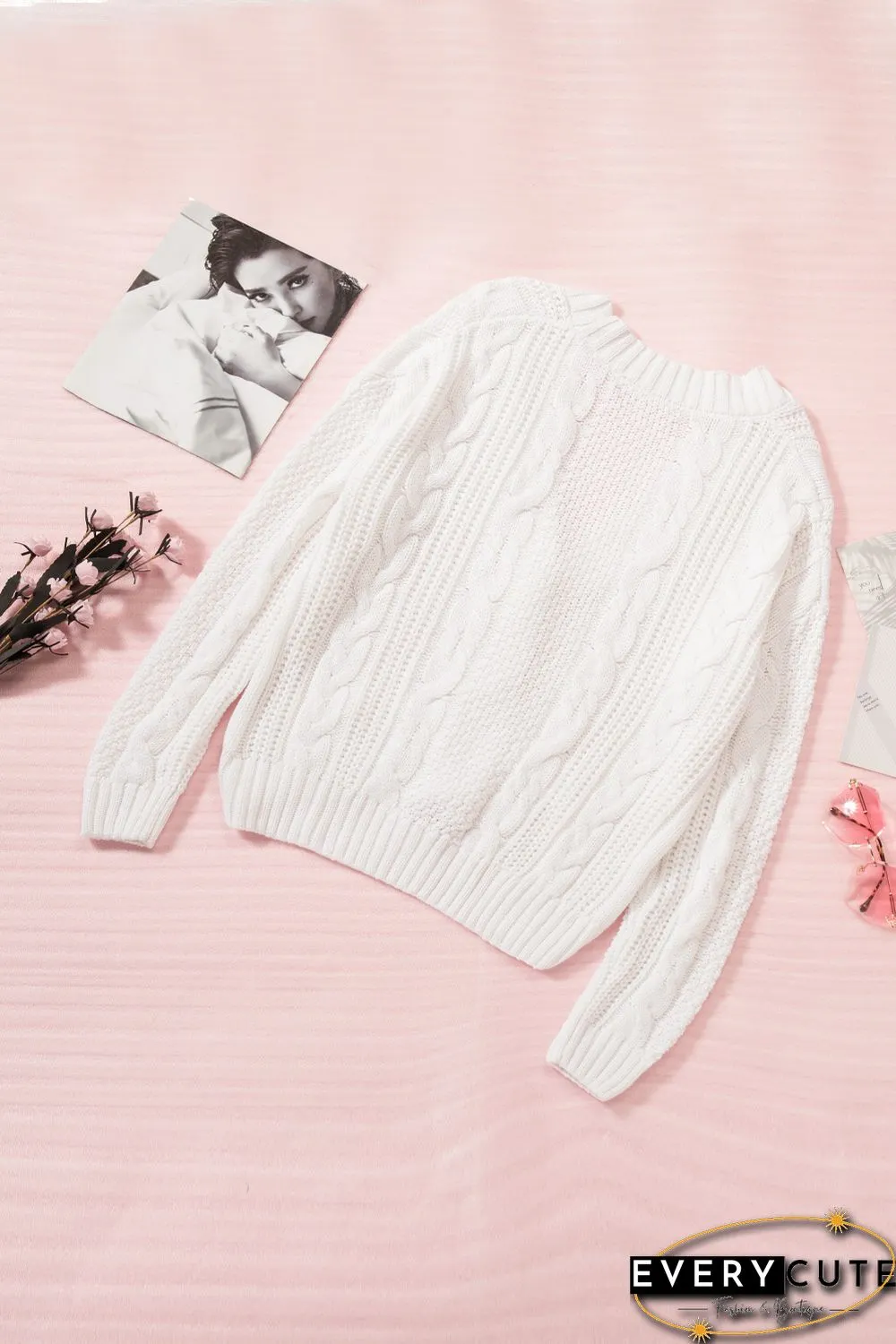 White Buttons Weave Knit Cardigan