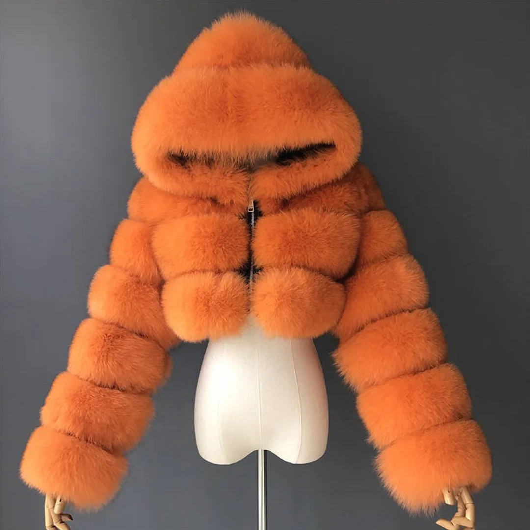 Women's Faux Fur Basic Crop Jacket / DarkAcademias /Darkacademias