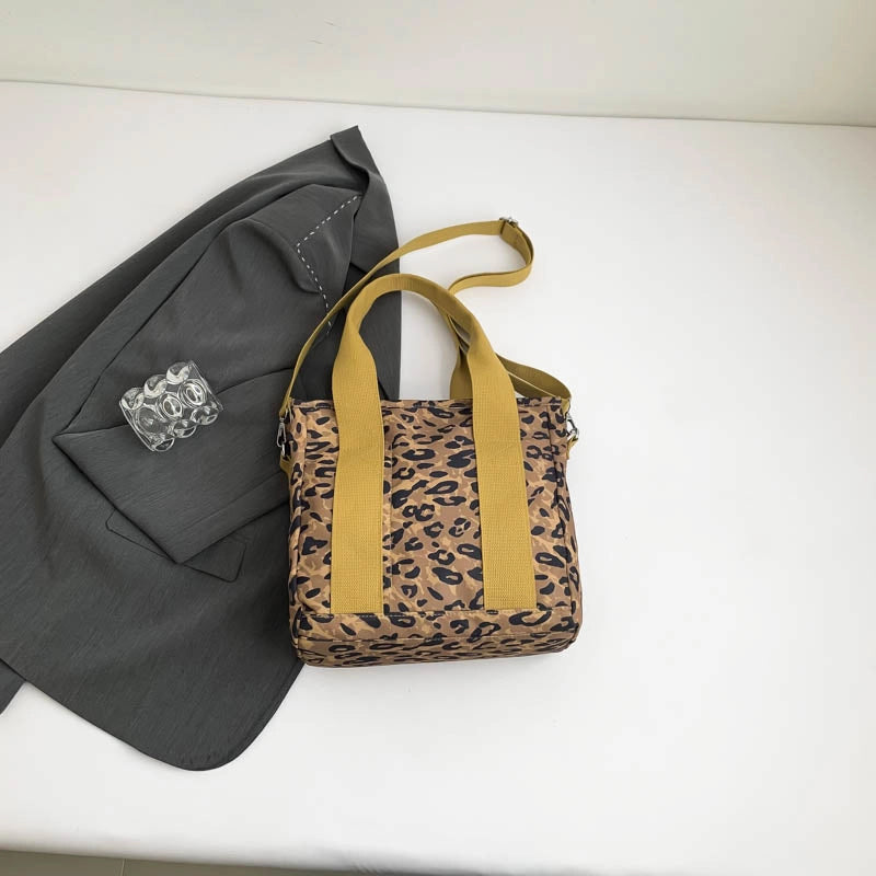 Women’s Nylon Leopard Classic Style Square Zipper Tote Bag